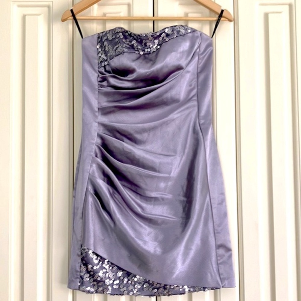Vintage Jessica McClintock Gunne Sax‎ Strapless Satin Sequins Mini Dress 5